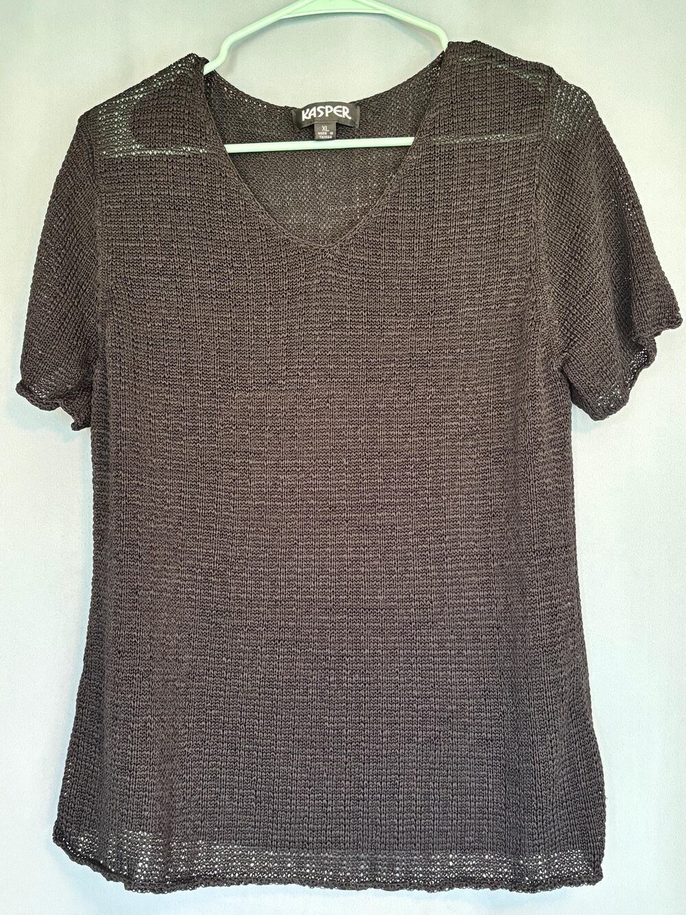 Vintage Kasper Women’s Black Blouse Top Shirt Knit Sweater XL